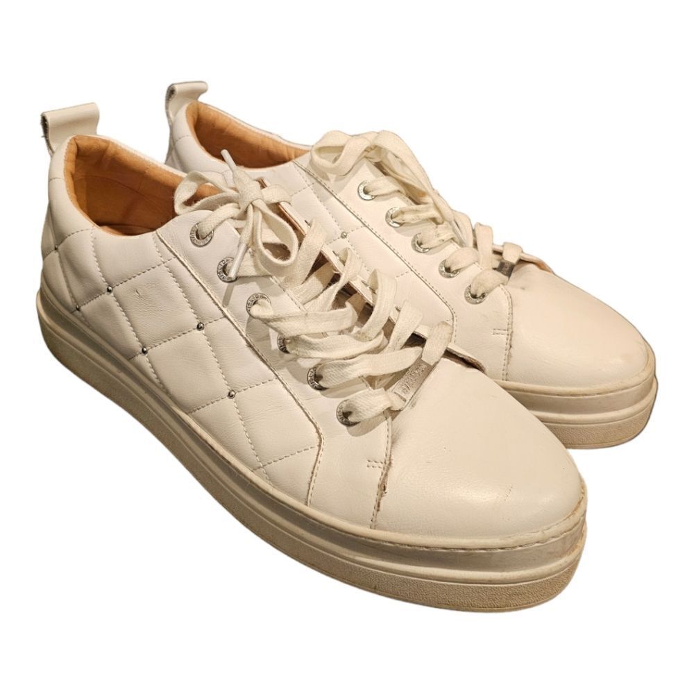 J/SLIDES "Noreen" Quilted White Leather Platform Sneakers - Size 10